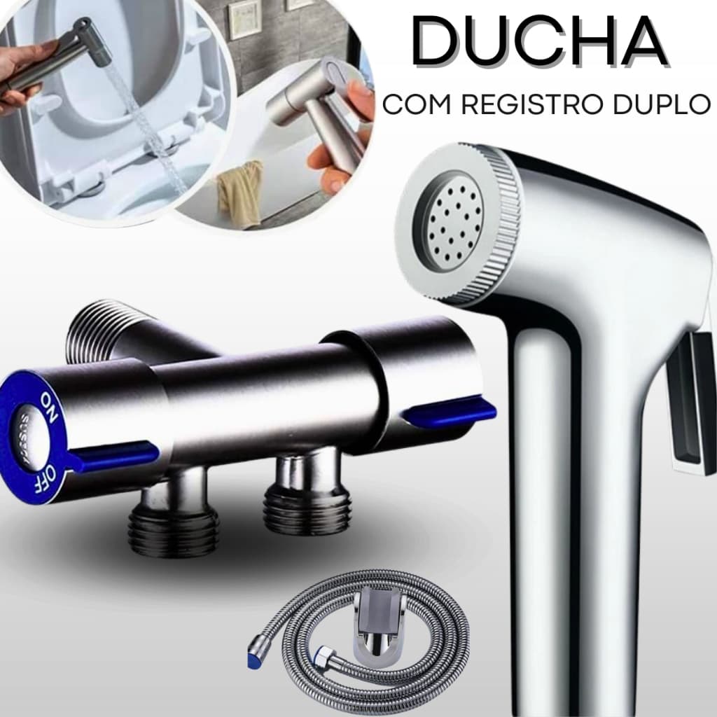 Ducha Higiênica Com Registro Com Dupla Saída De Água Inox Bidê Chuveirinho