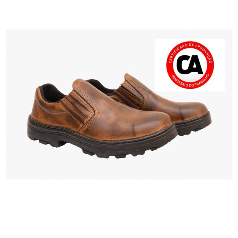 Sapato Unissex De Segurança Botina Trabalho Bico PVC com C.A. Marrom Liso