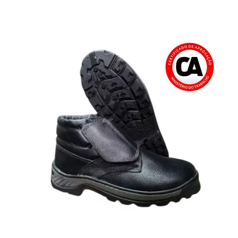 Botina Bota De Segurança Preta Fechamento Velcro Para Trabalhar Bico Pvc CA