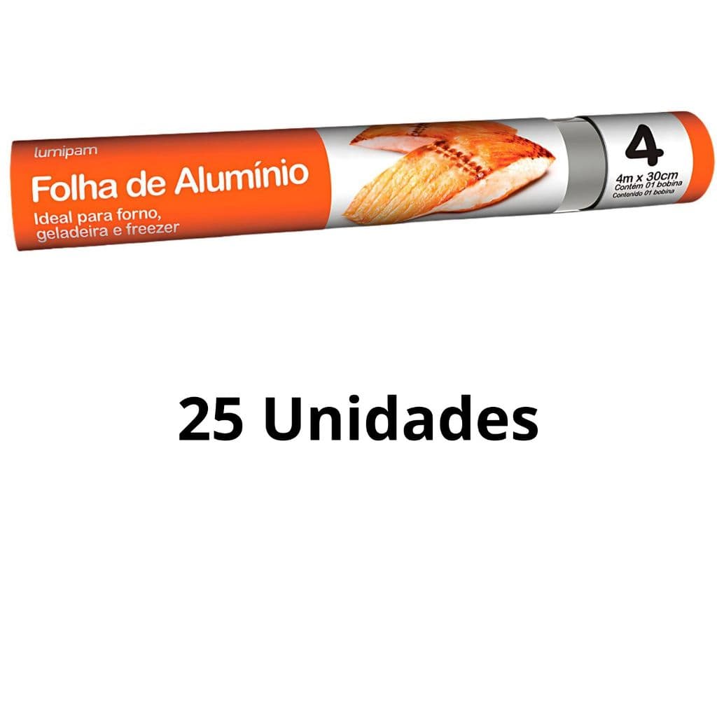 Papel Alumínio 30cm x 4m Lumipam Kit com 25 Unidades Assar Alimentos