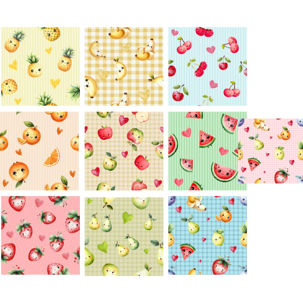 Tecido Tricoline 100% Algodão - Frutinhas Kawaii
