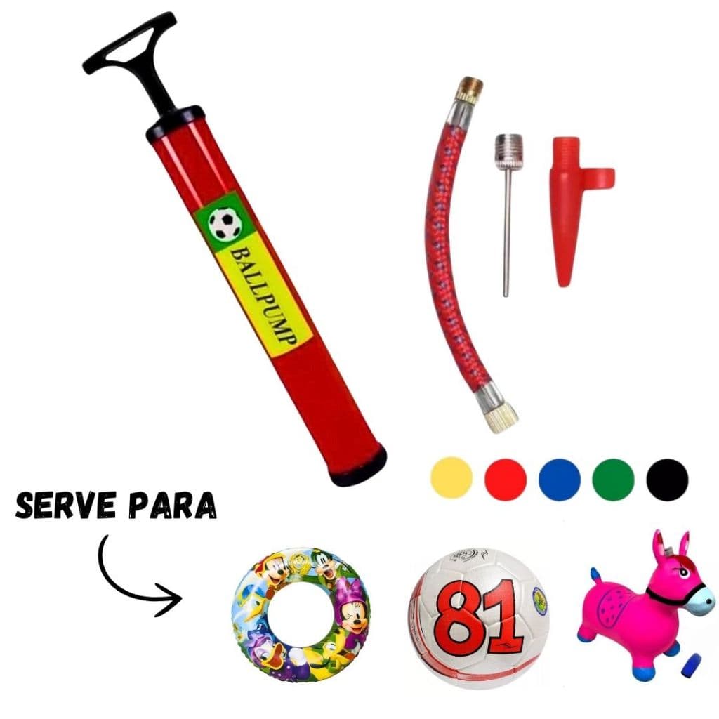 Bomba de Ar Manual com Acessórios de Encher Bola Futebol Vôlei Basquete Bico Para Encher Infláveis