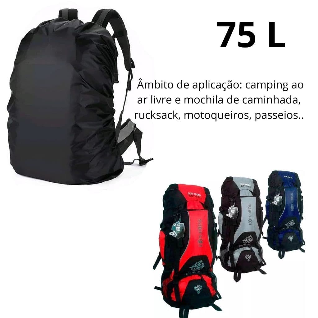 CAPA DE CHUVA PARA MOCHILA CAMPING GRANDE 75 LITROS UNISSEX IMPERMEÁVEL COM ELASTANO