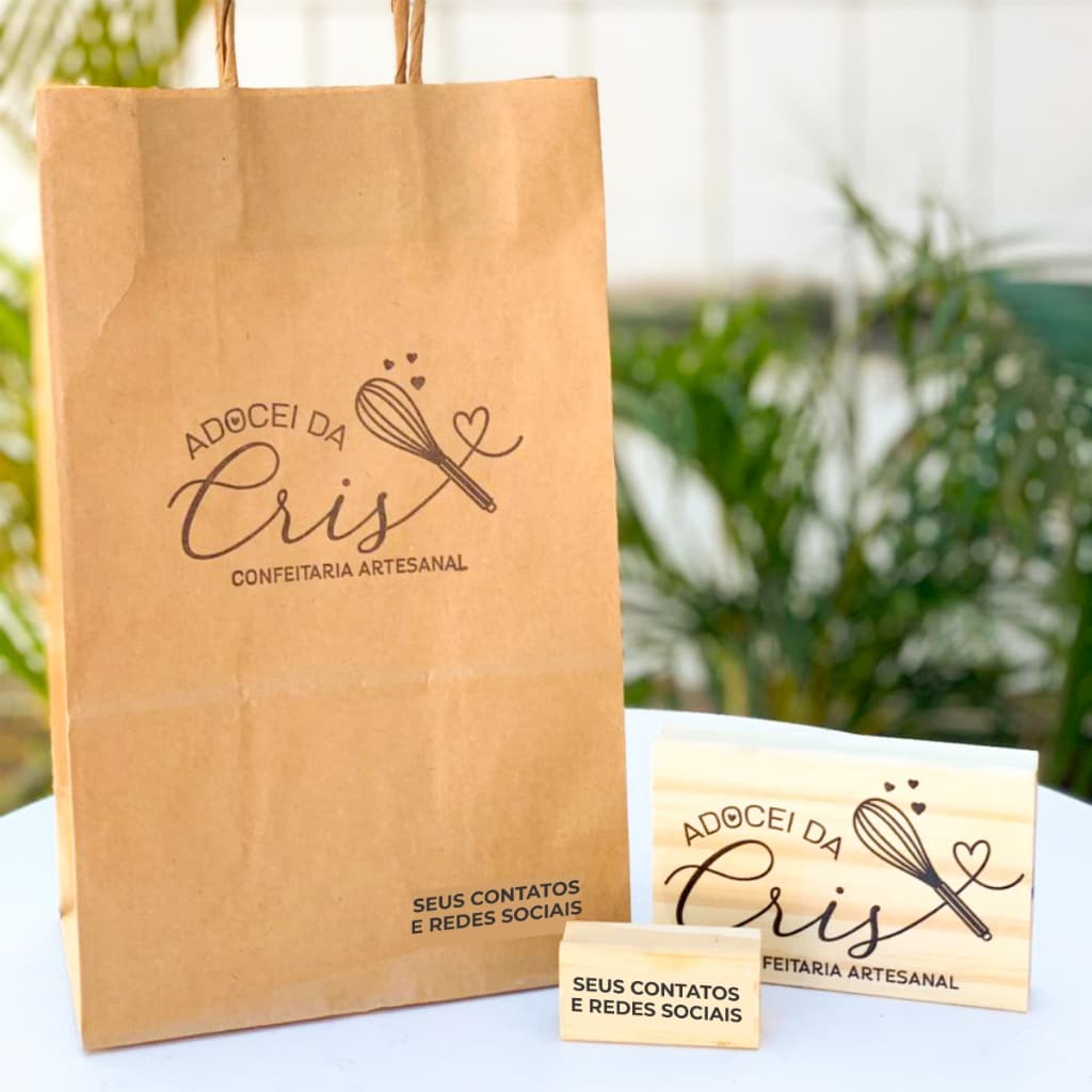 Carimbo Personalizado Logomarca Artesanal Vários Tamanhos Logo para Sacola Kraft Tag Envelope Tecido Caixa Papel