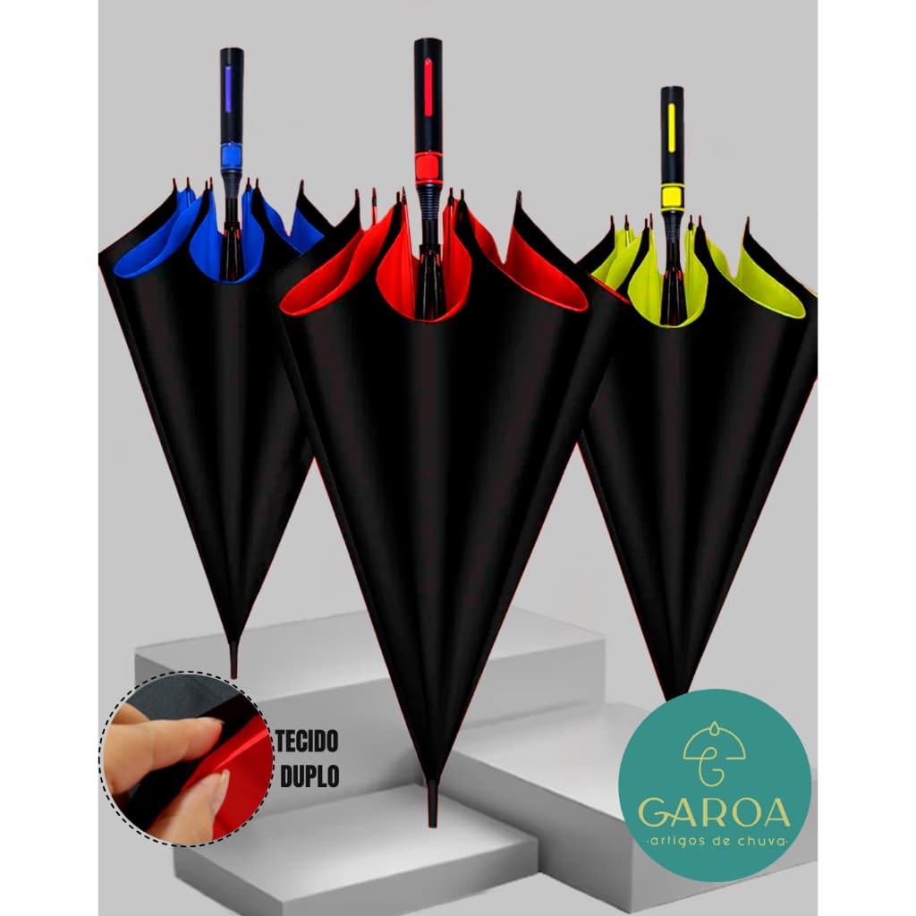 Guarda Chuva Automático Grande Tecido Duplo Hastes de Fibra de Vidro Reforçado Contra Vento