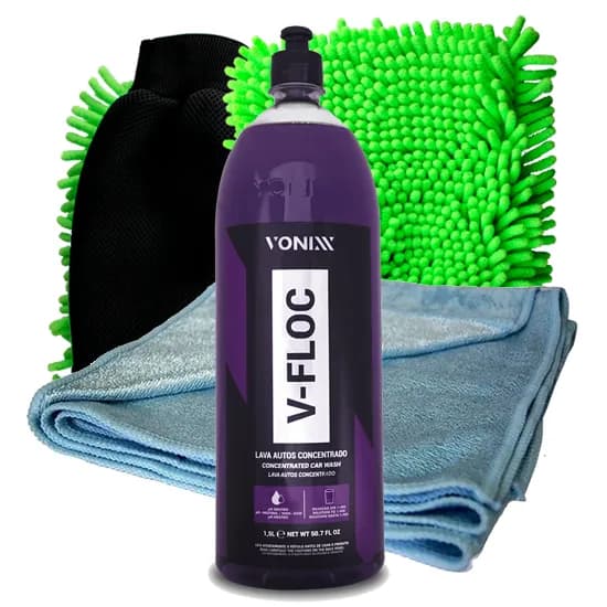 KIT de Lavagem Vonixx - V-FLOC 1,5L + Luva de Microfibra Autoamerica + Toalha de Secagem