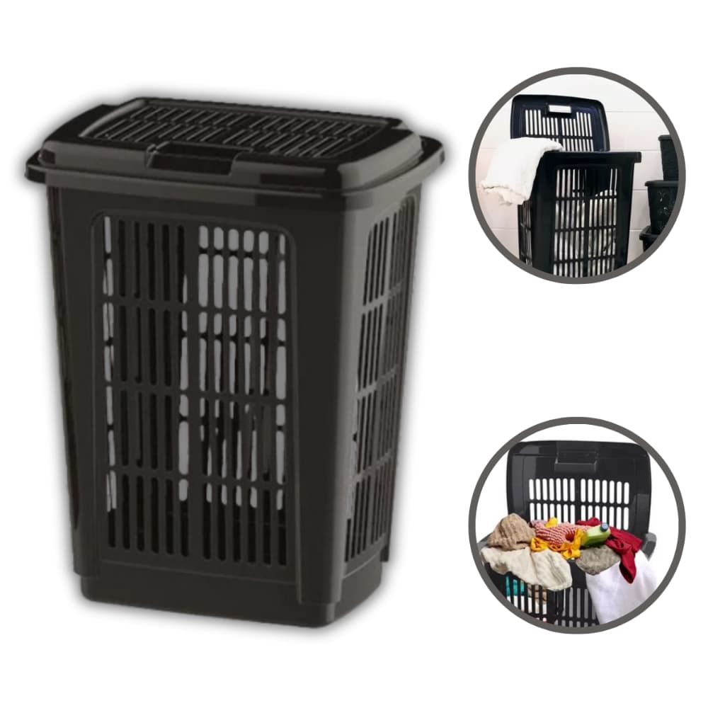 Cesto de Roupa Suja 60 Litros Telado Preto Resistente Lavanderia Com Tampa ou 30 Litros - Uninjet