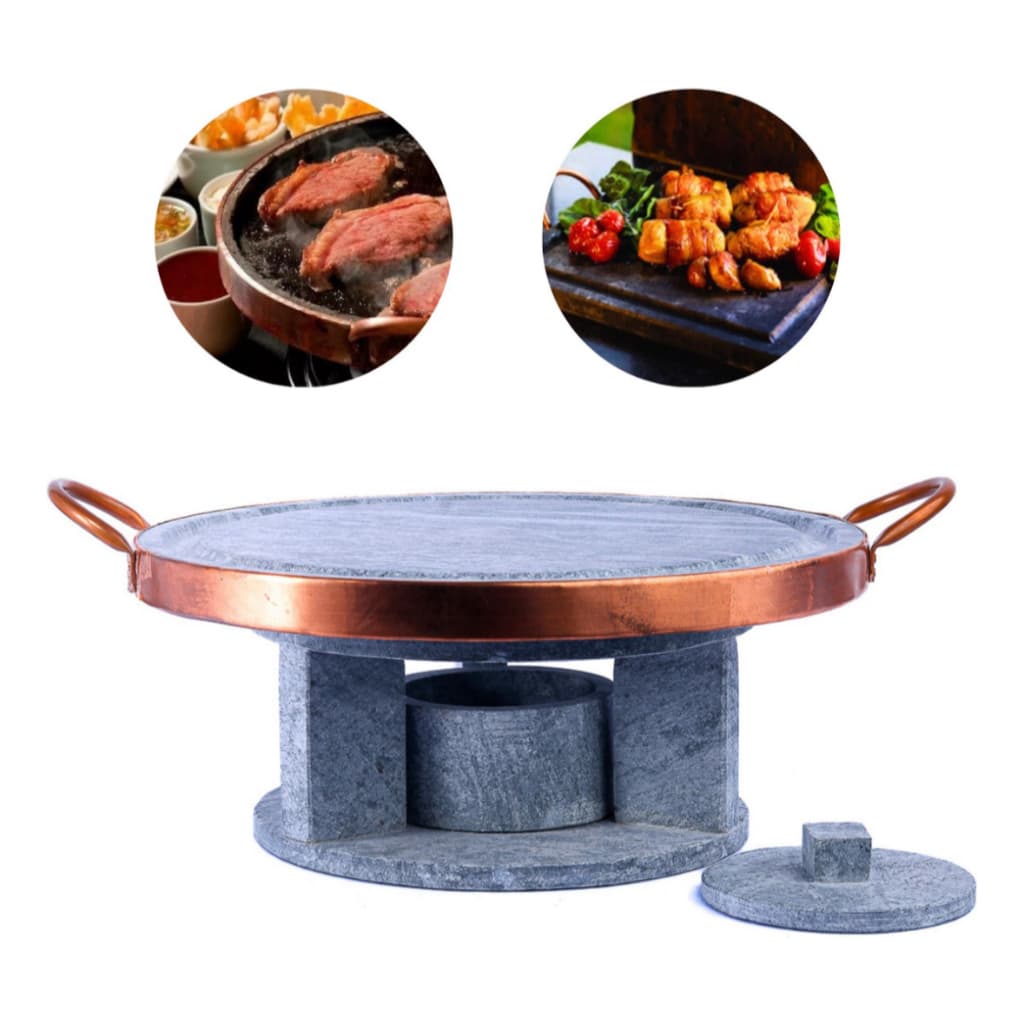Grelha Para Carne Churrasco 32 Cm Pedra Sabão Com Rechaud Fogareiro