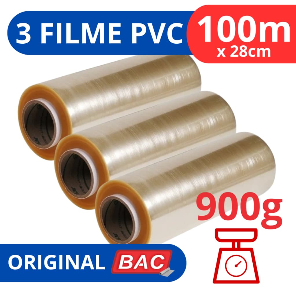 Kit 3 Rolo Bobina Plastico De Filme Pvc 28cm X 100 Metros Original BAC
