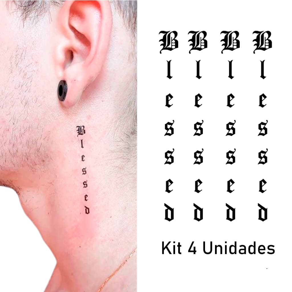 Tatuagem Temporária Blessed Abençoado 9x1 Pescoço Kit com 4, 6, 8, 10 unidades
