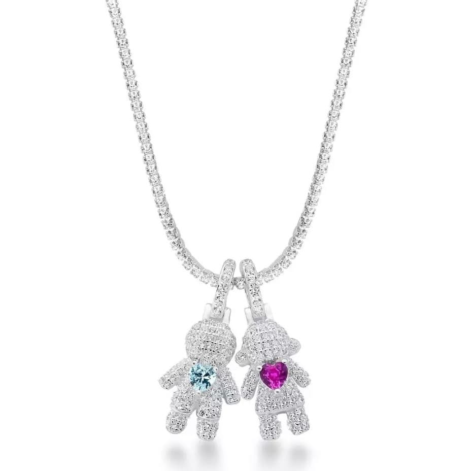 Pingente de Filhos Cravejados com Zircônias de Prata Semi Joia 925