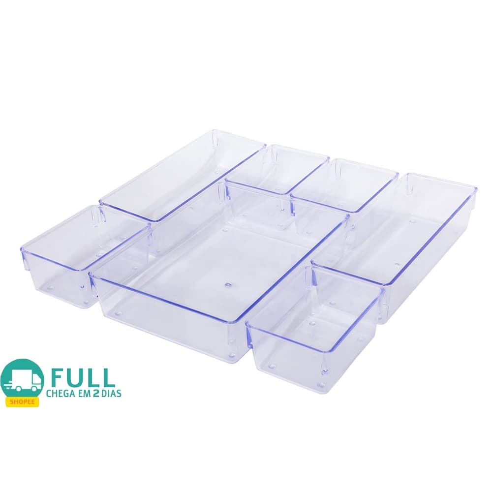Organizadores Kit 7  Multiuso Modular Gavetas e Mesas Pote Acrilico Cristal e Fume ou 4 Pecas