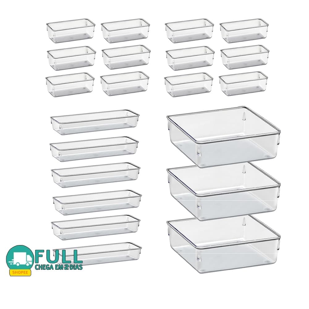Kit 21 Organizador Multiuso Modular Gavetas Acrilico Cristal e Fume