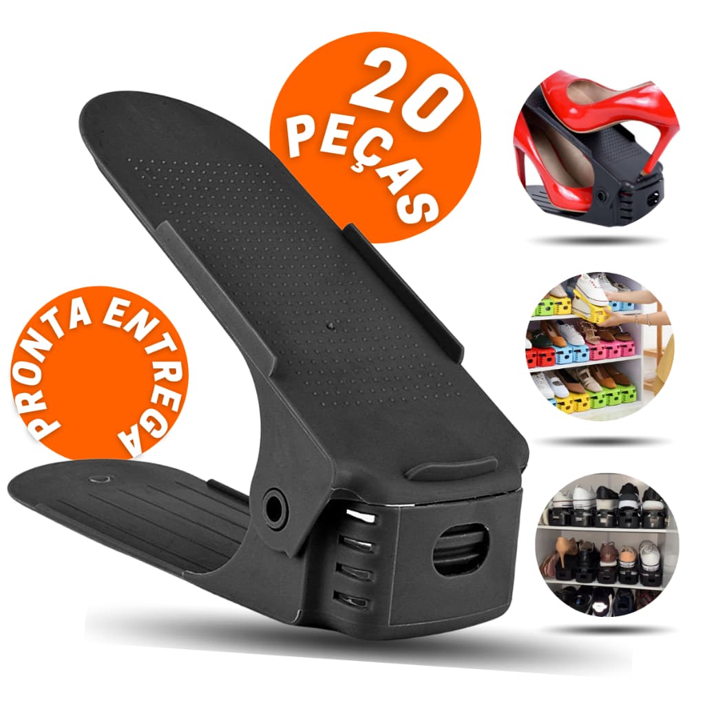 Kit 20 Organizador De Sapatos Saltos e Tênis Com Regulagem de Altura Preto