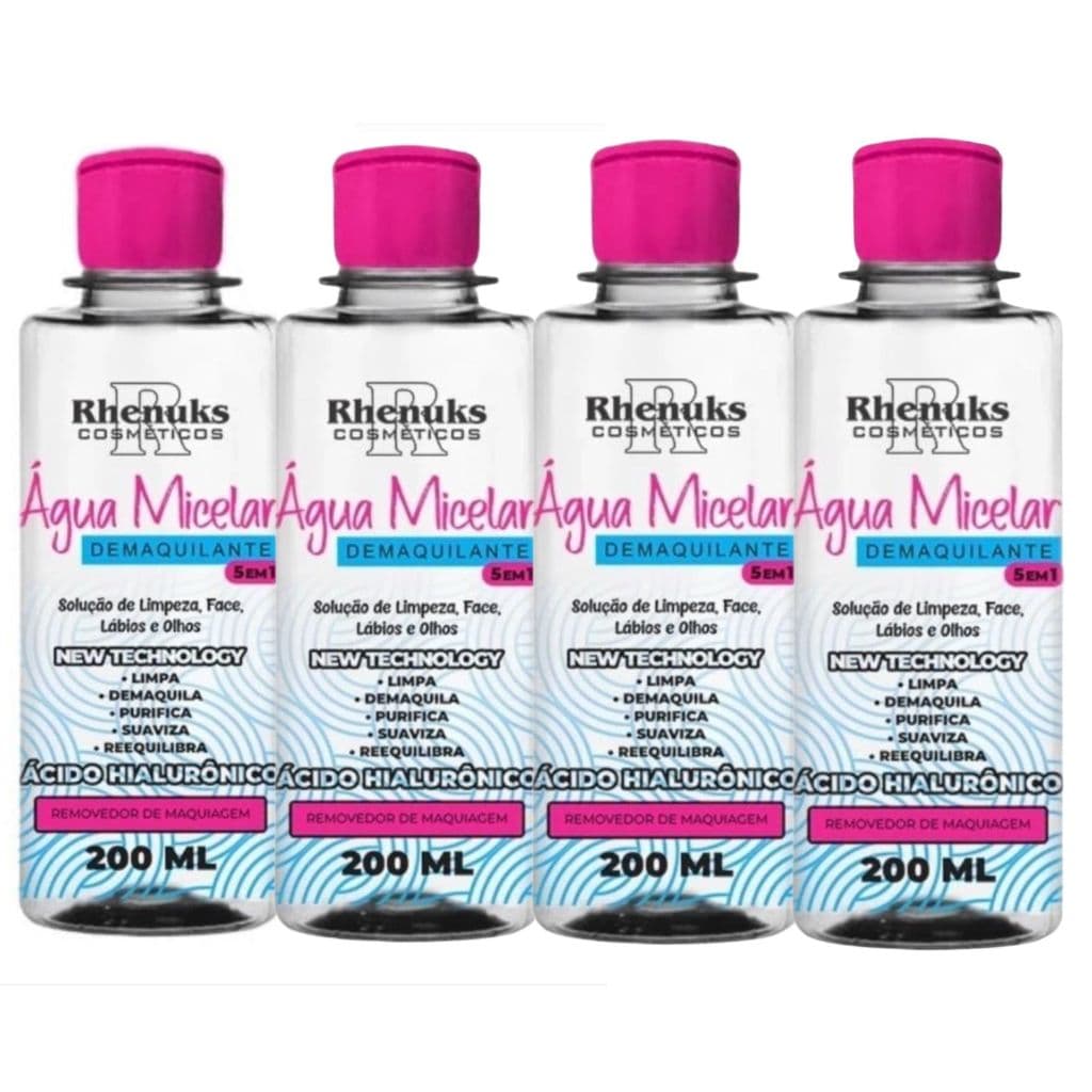 Kit 4 Água Micelar Demaquilante 5 em 1 Limpa Demaquila 200ml Solução de Limpeza/ Face/ Labios/ Olhos