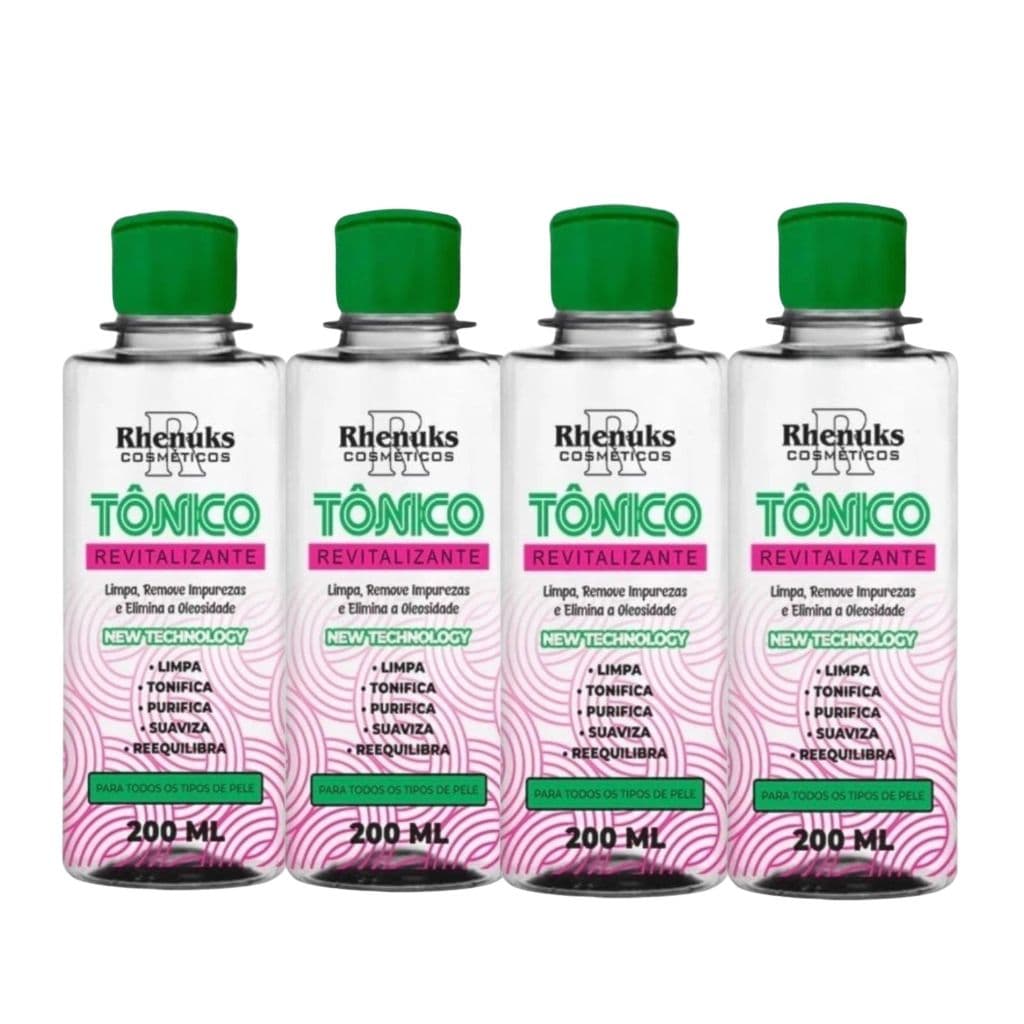 Kit 4 Tônico Revitalizante Remove Impurezas Controla Oleosidade 200ml Rhenuks
