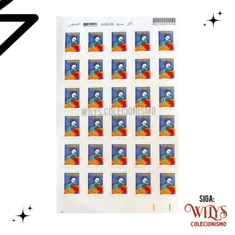 Folha de Selos Costureira - Selo Carta - Cartela Com 30 Selos - Costureira - 2011