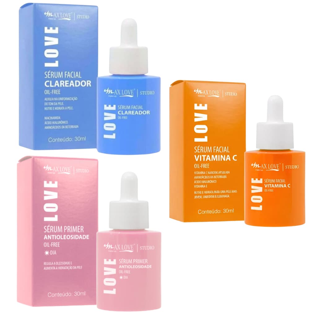 KIT 3 Sérum Facial Clareador e Antissinais MAX LOVE - Escolha o Seu