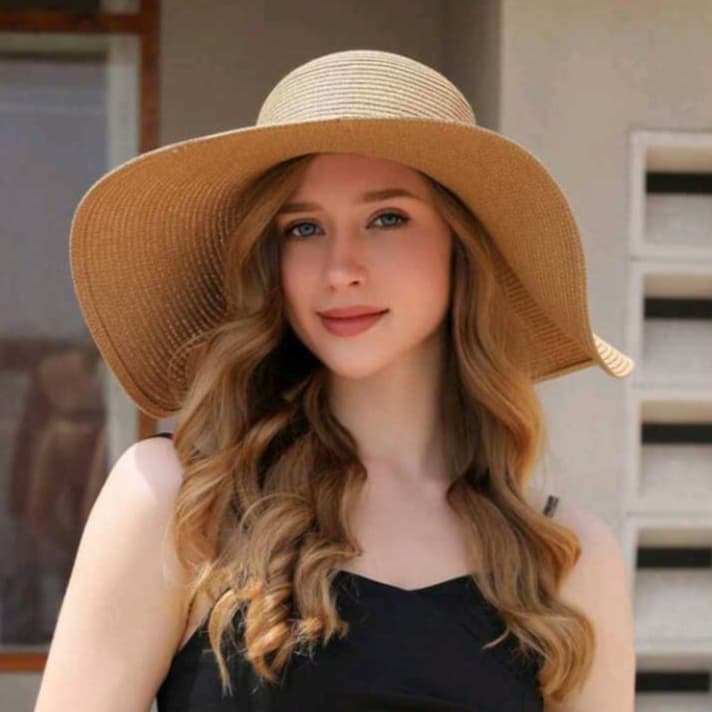 Chapéu Feminino Praia Sol Aba Larga Palha Flexível Moda Verão