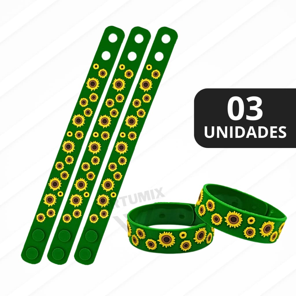 03 Pulseiras Girassol Identificação Deficiências Ocultas Emborrachada