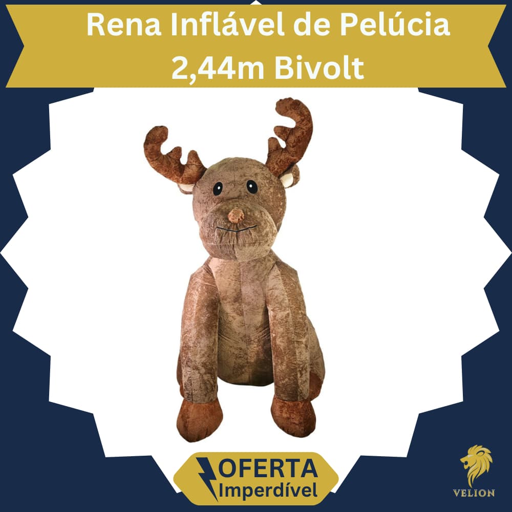 Rena Inflável 2.44m Sentada Decoração de Natal Pelúcia Enfeite Gigante Bivolt