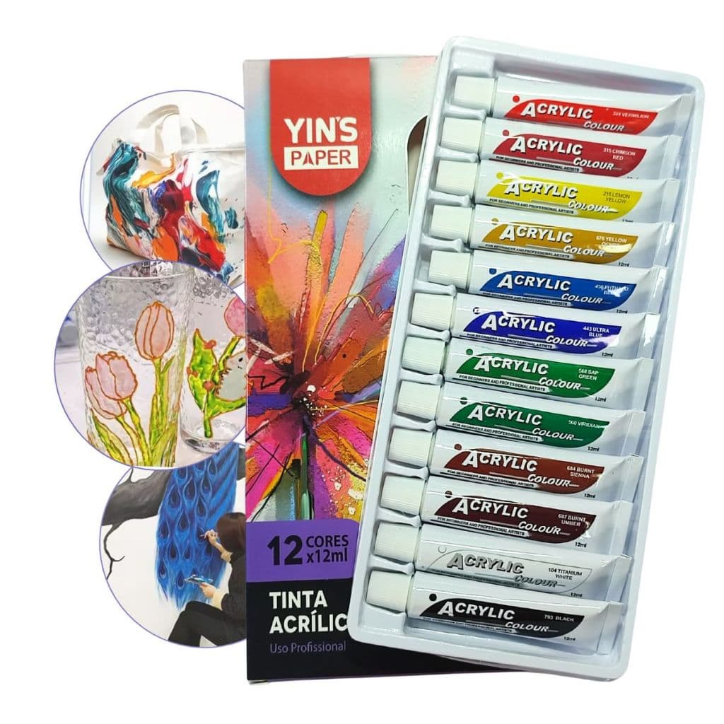 Tinta Acrílica 12 Cores em Bisnaga 12ml Suprimentos De Desenho Para Estudantes E Iniciantes superfícies