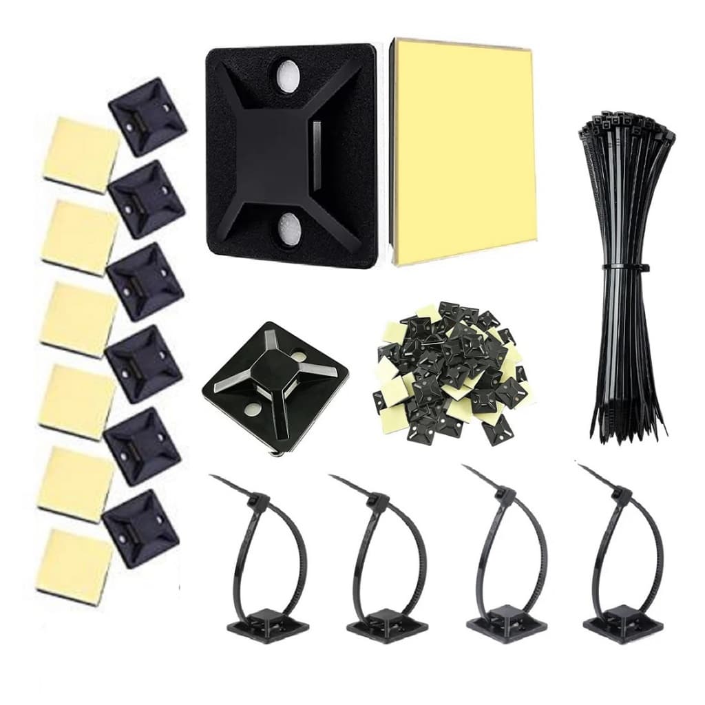 100 Organizador Auto Adesivo Presilha Colante 2x2 Preta Fios Cabos Usb Pc Tv Som