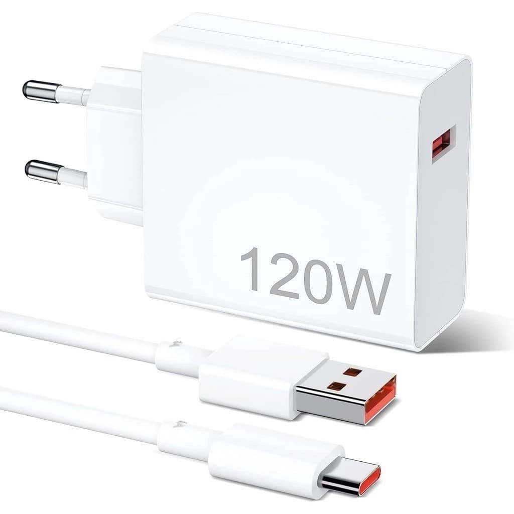 Carregador Rápido de 120W ou 67W com 6A USB C cabo 1M Turbo Charge / Turbo Power / Cabo USB + Cabo Tipo C