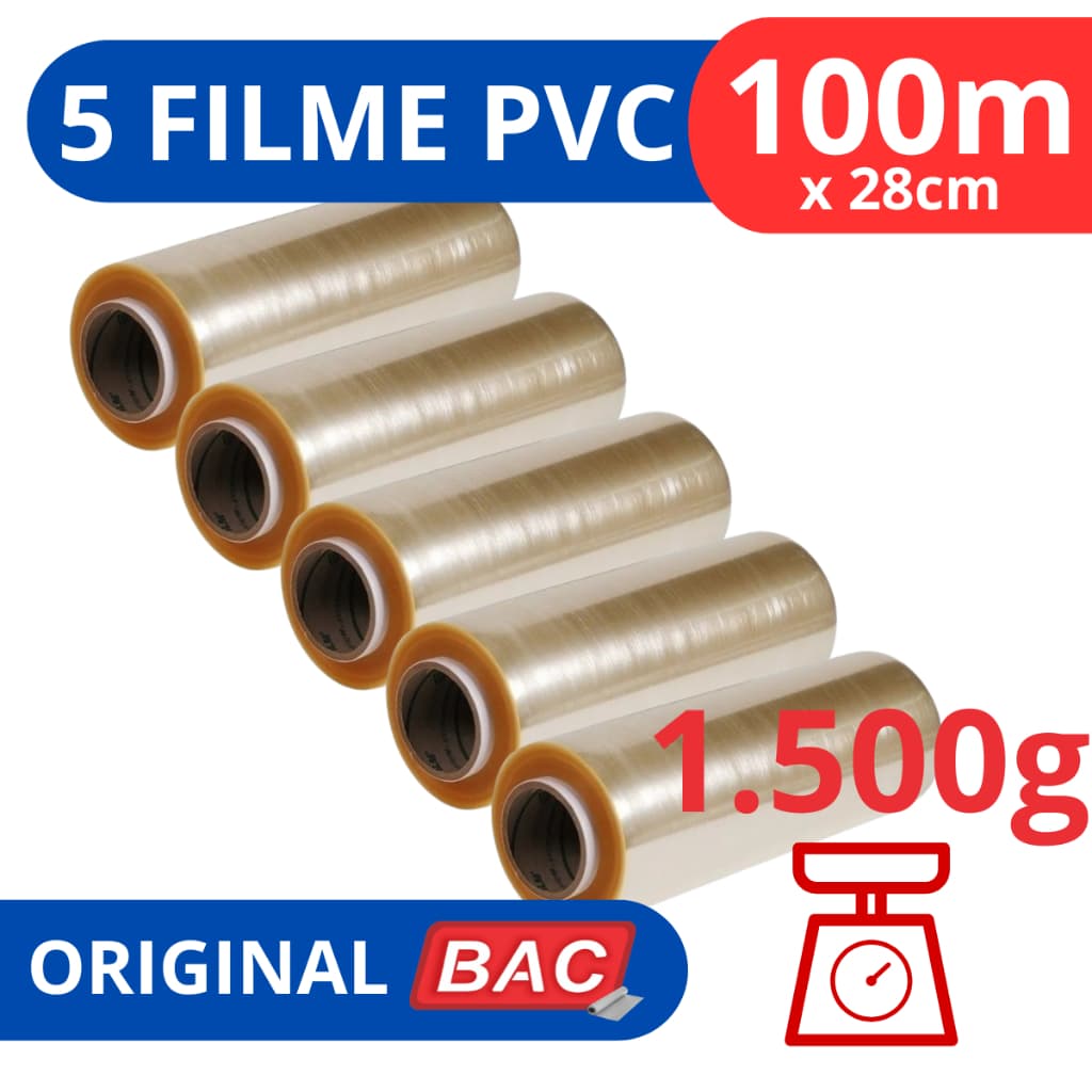 Kit 5 Rolo Bobina Plastico De Filme Pvc 28cm X 100 Metros Original BAC