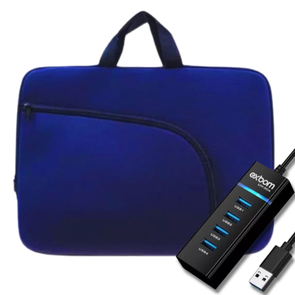 Capa Pasta Maleta Bolsa Para Notebook Macbook Com Alça 15,6" + Hub Usb 4 portas
