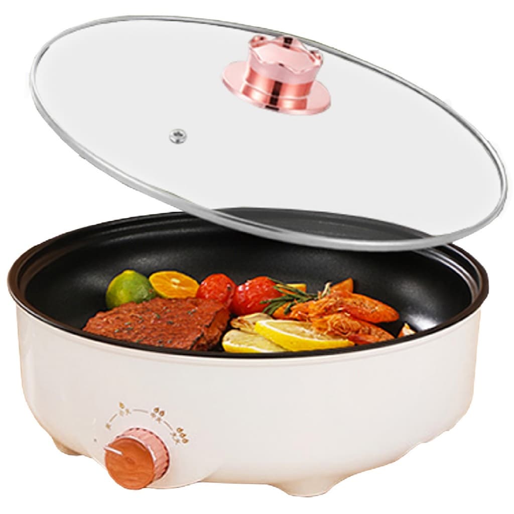 Frigideira Assadeira Panela Elétrica Com Tampa De Vidro 220v Linha Premium