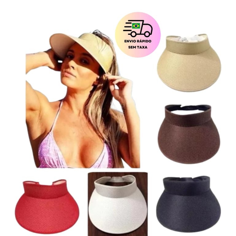 Viseira Praia Chapéu Feminina Elástico Colorido Protetor Solar Moda Verão