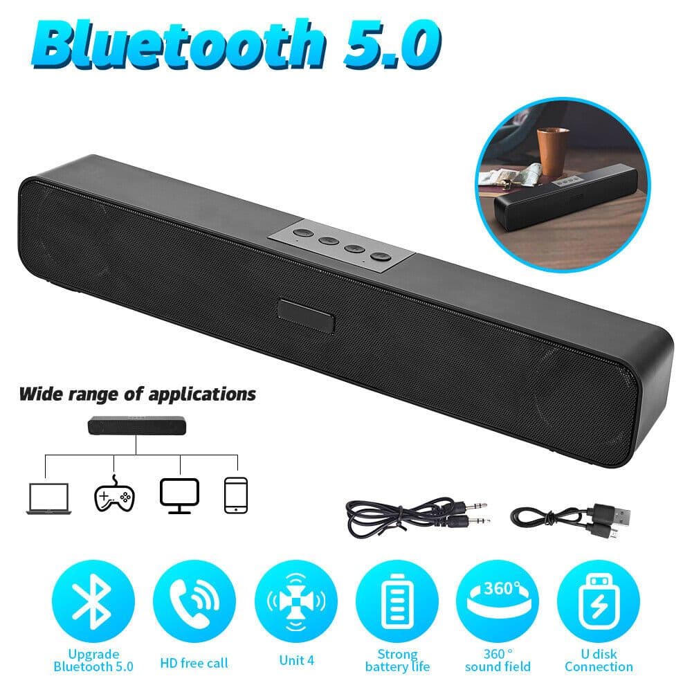 Soundbar Caixa de Som Sem Fio Bluetooth 5.0 Recarregável Computador Tv Televisão Potênte 10W