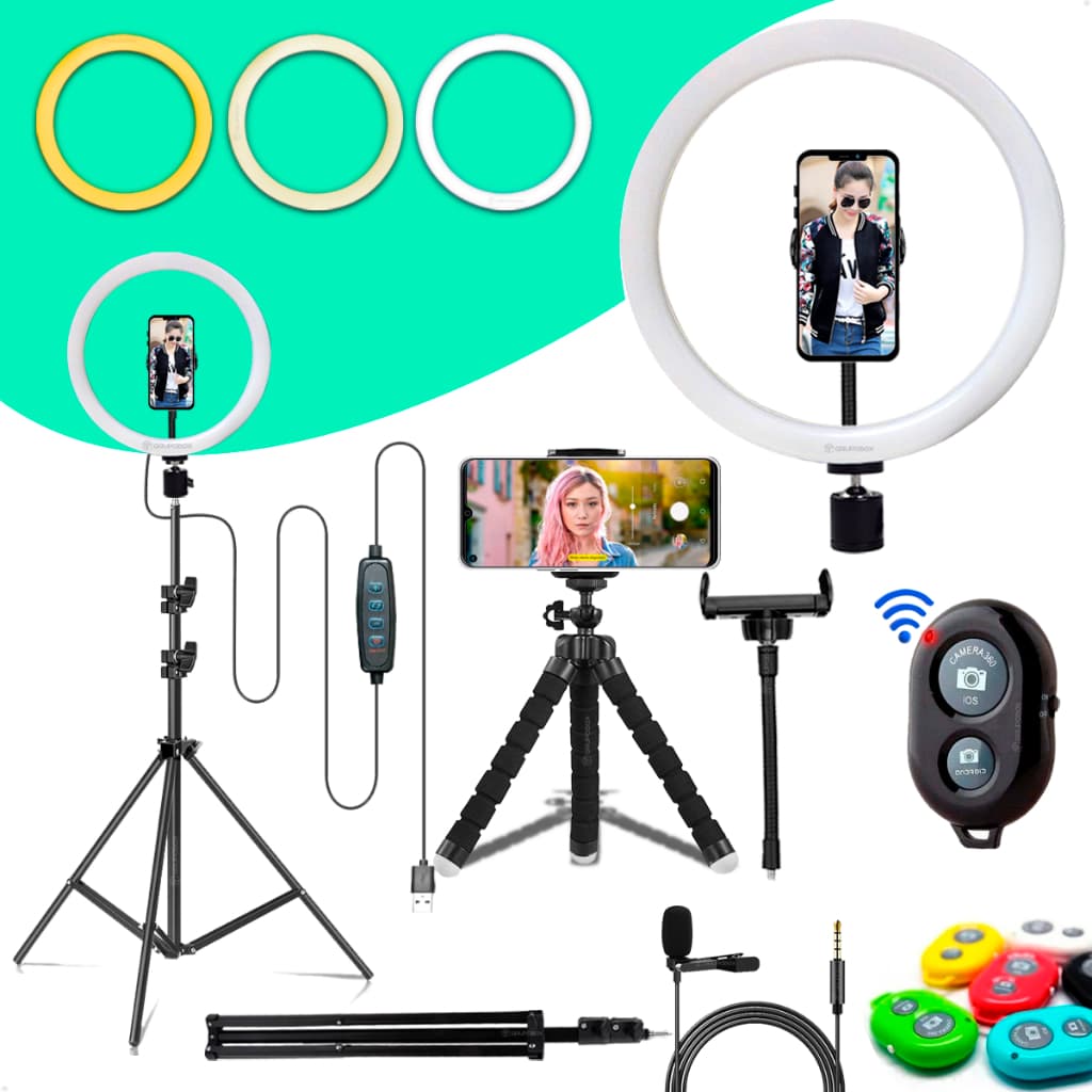 Kit Youtuber Ring Light 10 Polegadas Completo Iluminação Profissional Blogueiro Articulada Bivolt