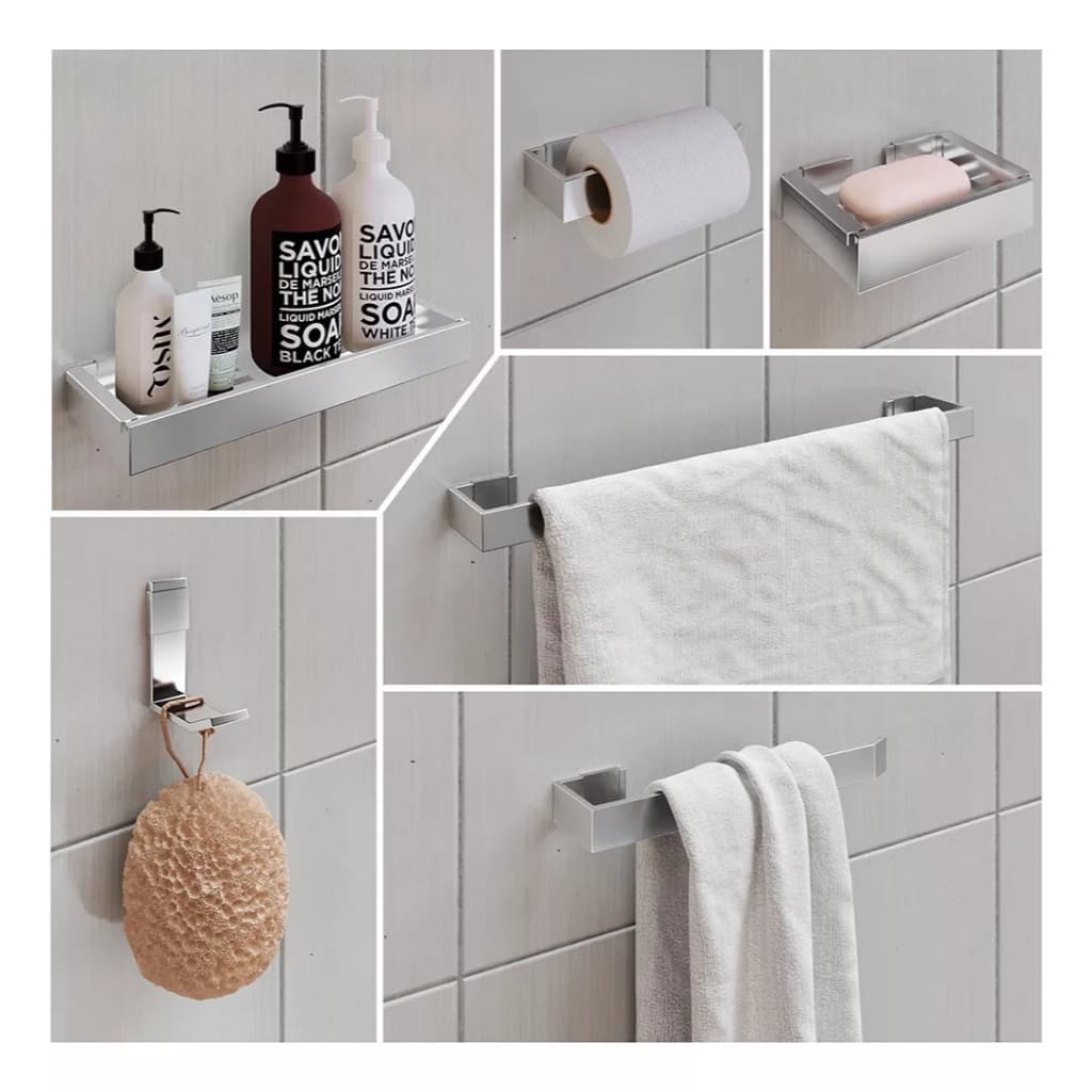Kit Acessórios Para Banheiro Lavabo Alumínio Maciço Polido Cromado 6 Peças Anti Ferrugem