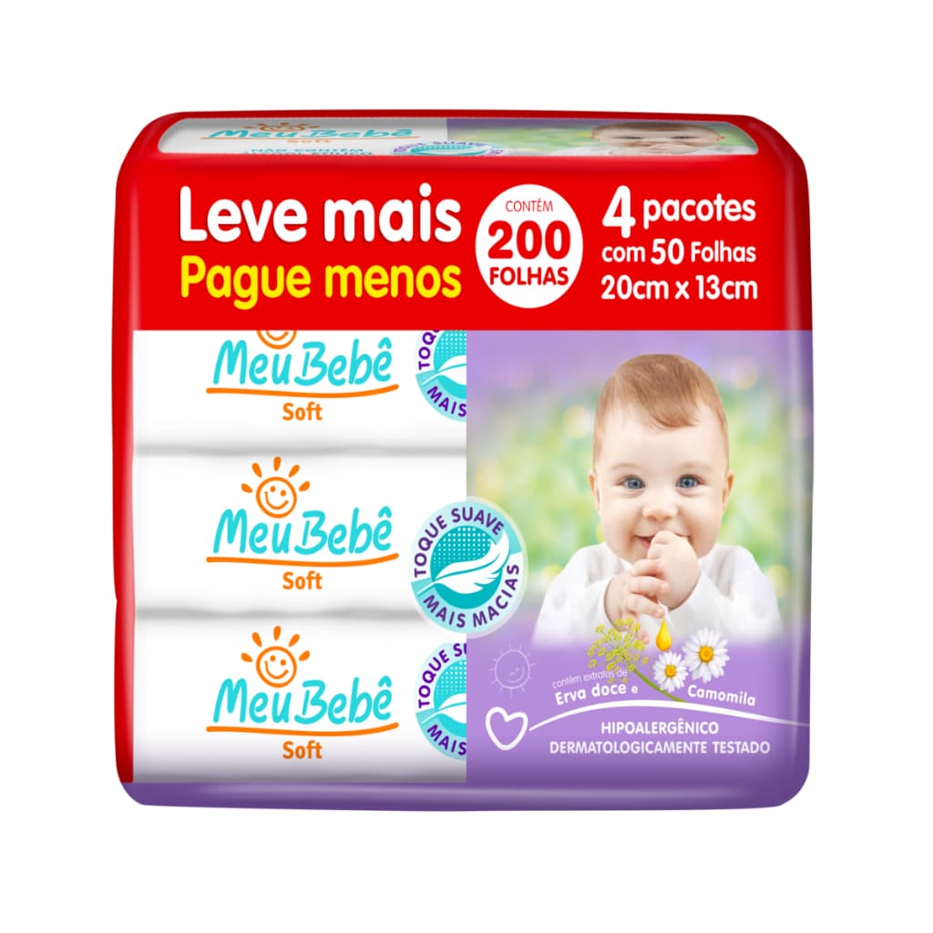 Toalha Umedecida Meu Bebê Soft Pack 200 Folhas (4undX50fls)