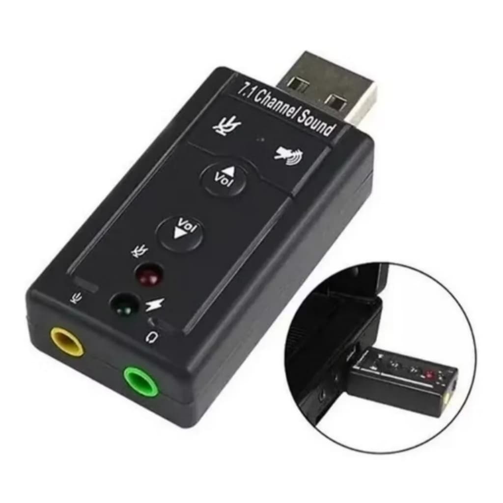 Placa De Som USB 7.1 Para Notebook e PC  Adaptador De Audio P2 e P3 Microfone e Fone