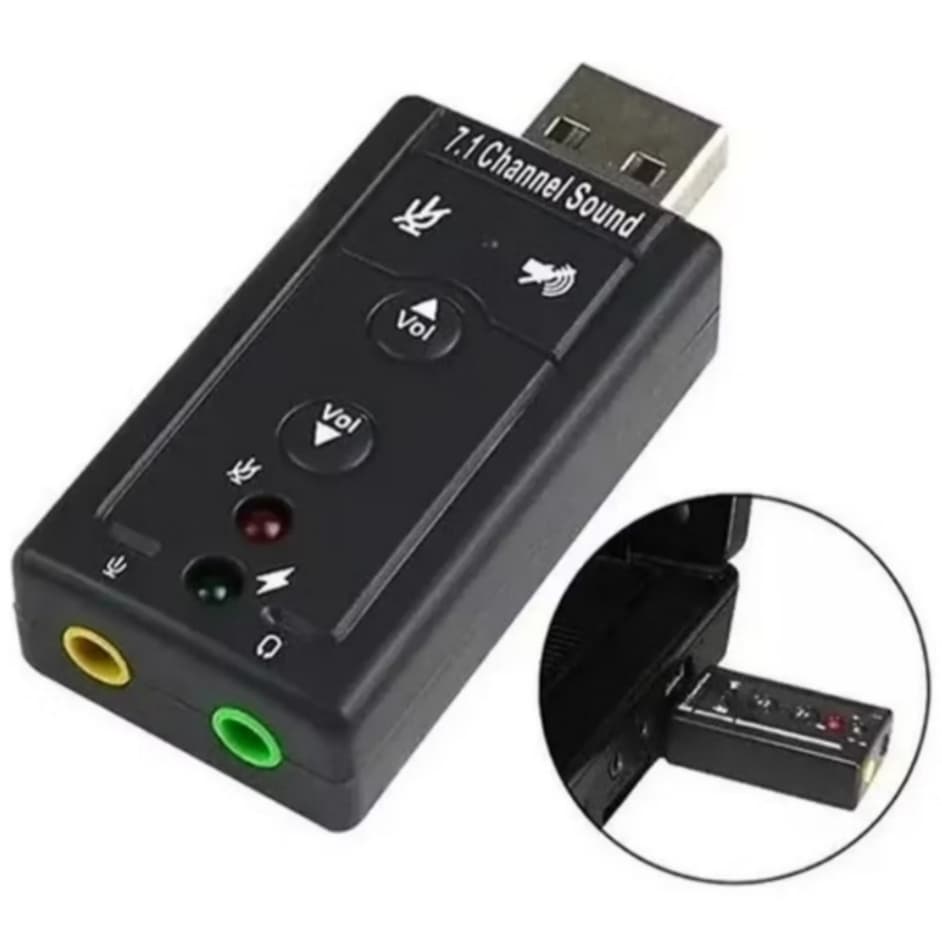 Placa De Som USB 7.1 Para Notebook e PC  Adaptador De Audio P2 e P3 Microfone e Fone
