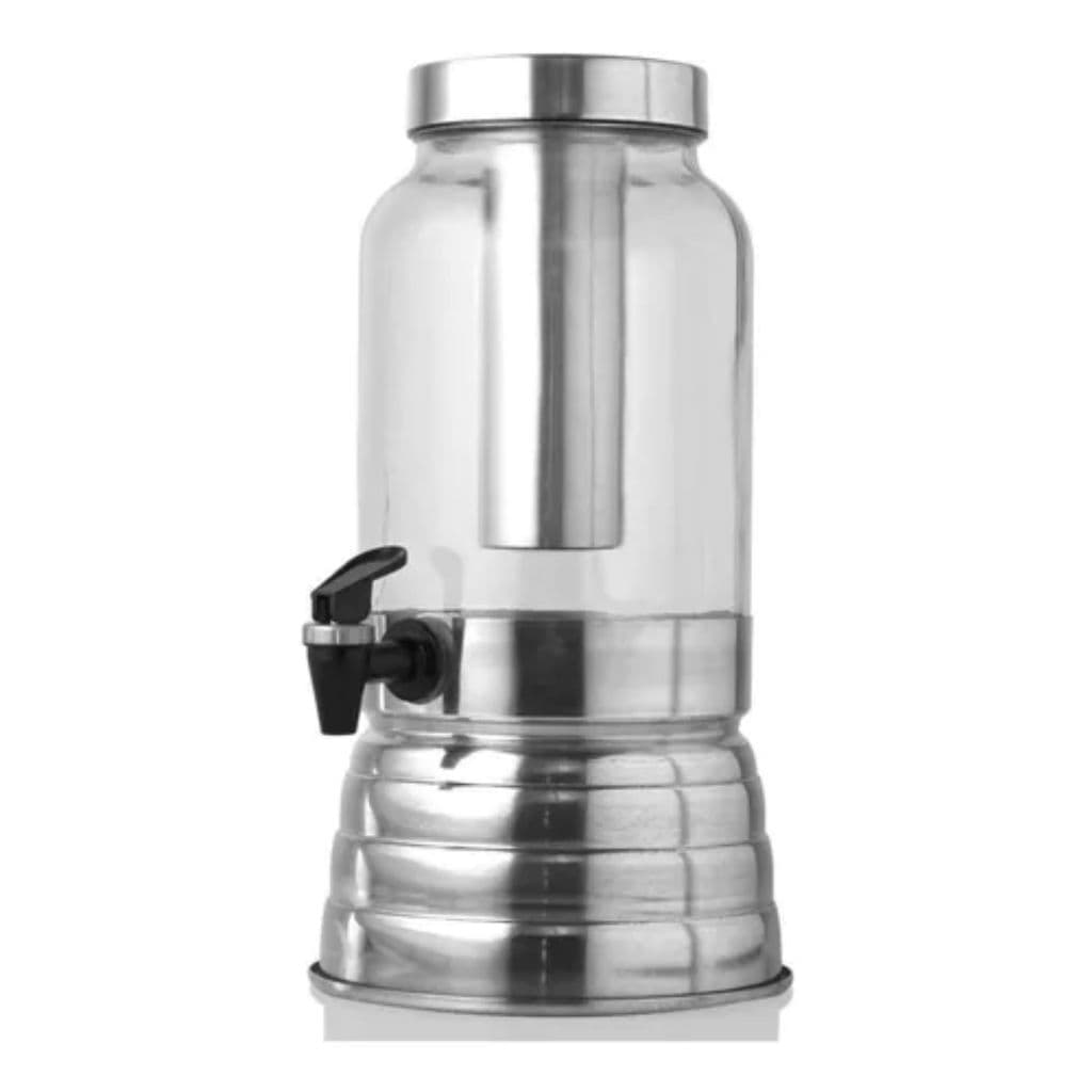 Suqueira 3 Litros Vidro C/ Porta Gelo de Aluminio Base e Tampa  Polida Aluminio