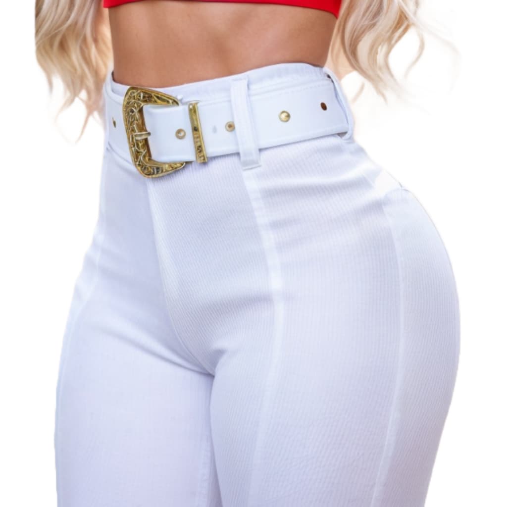 Calça Legging Feminina com Cinto Fivela Dourada Leg Cintura Alta Levanta Bumbum Zero Transparência