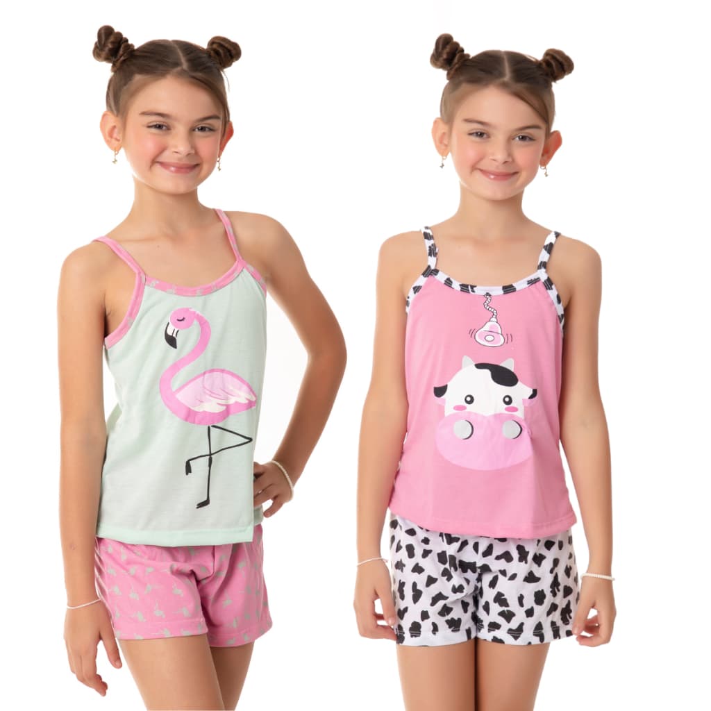 Kit com 2 Pijamas Estampados Infantil Verão Fresquinho Menina