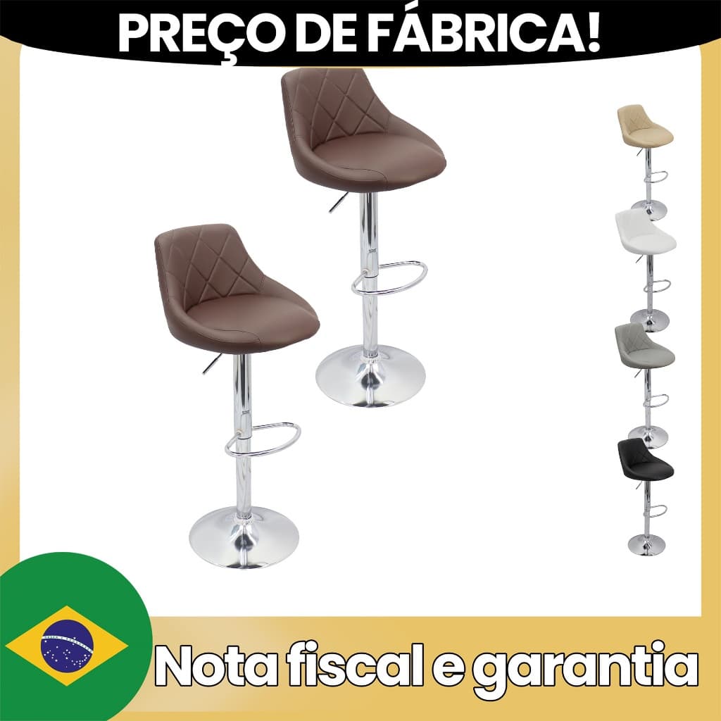 Kit 2 Banquetas Milano Carmel Estofada Giratória c/ Regulagem