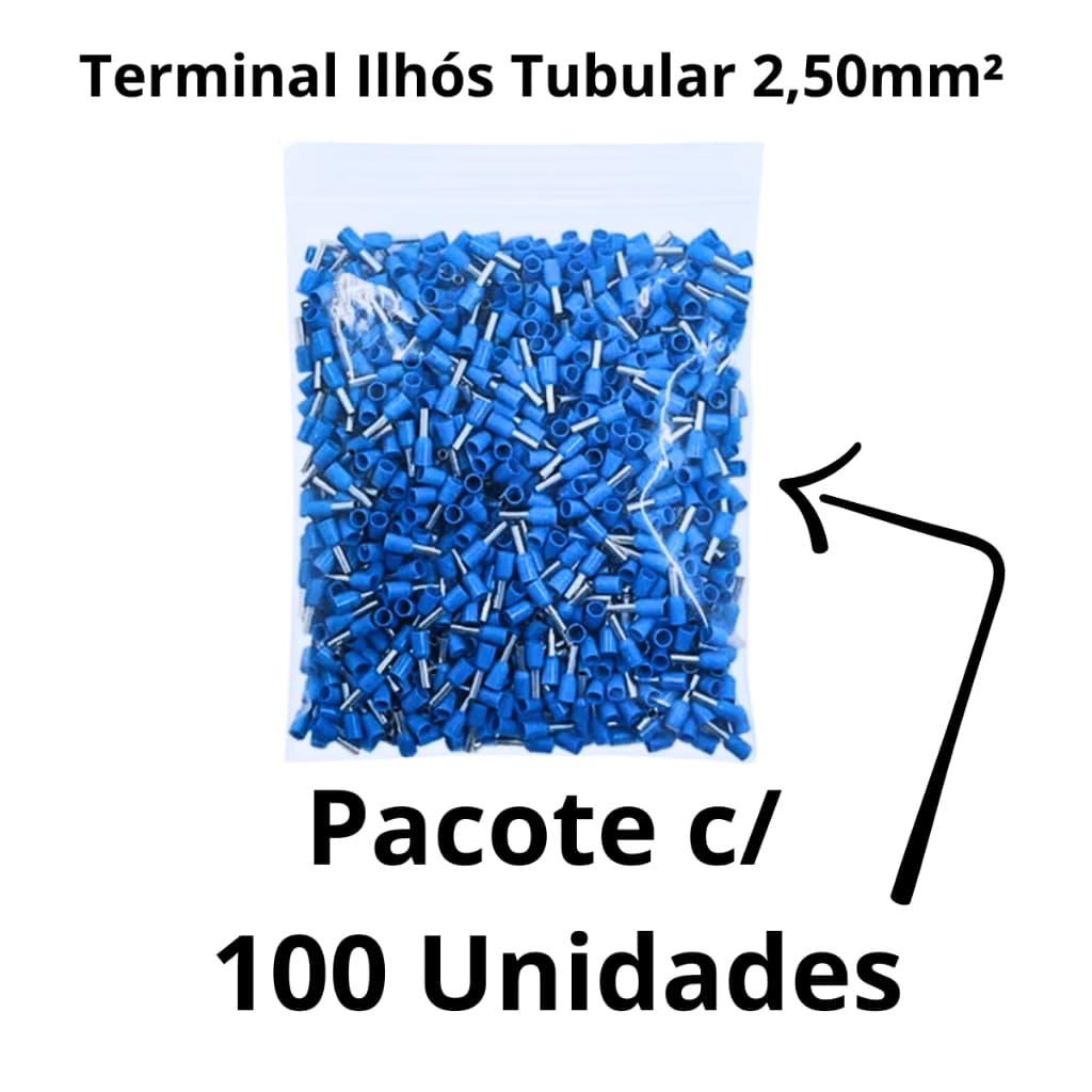 Terminal Elétrico Ilhós Tubular 2,5mm 100 Peças