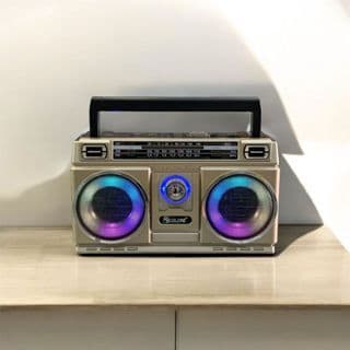 Rádio Retrô Bluetooth AM/FM TWS Recarregável Portátil Led Colorido 110V/220V