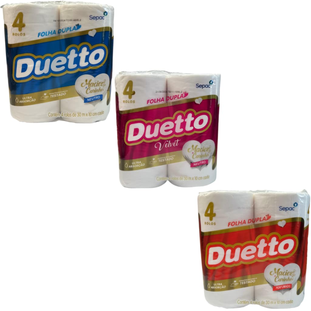 Papel Higiênico Duetto folha dupla com 4 rolos