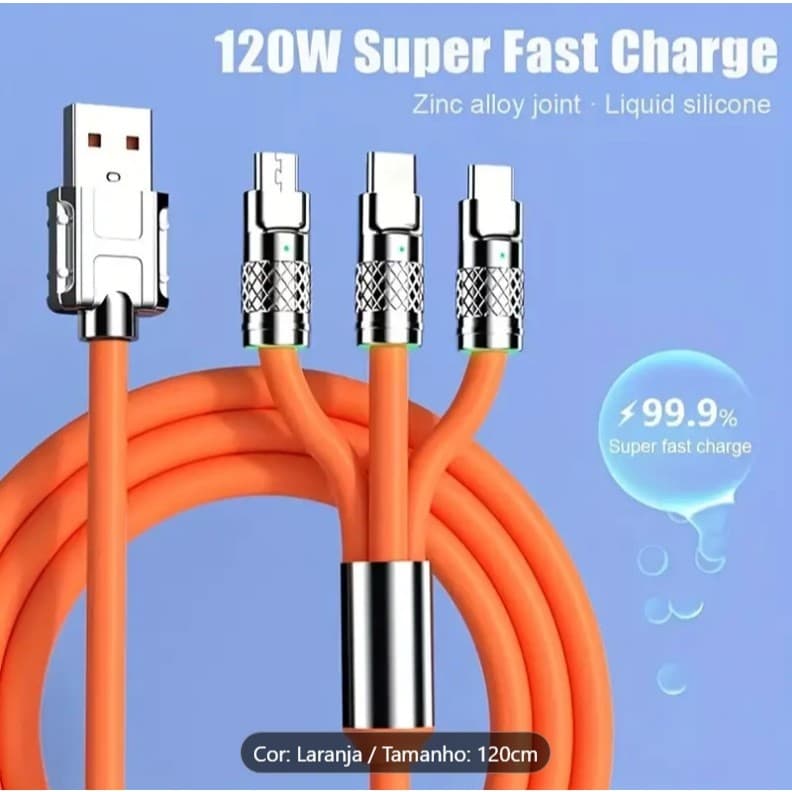Cabo de Carregamento Rápido de Metal 3 em 1 (4706)