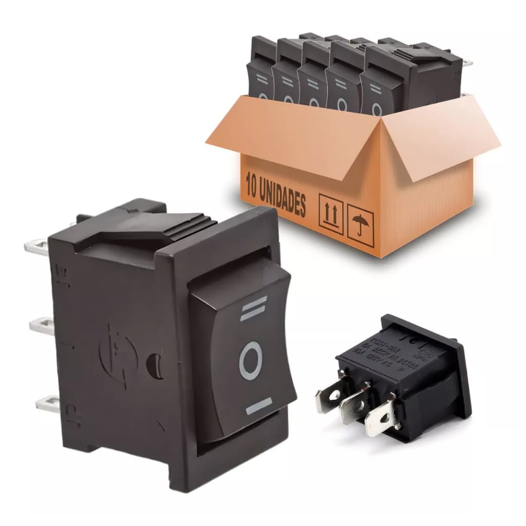 10pcs Chave Gangorra 3 Posições 3 Polos Preta Liga Desliga Cor Preto