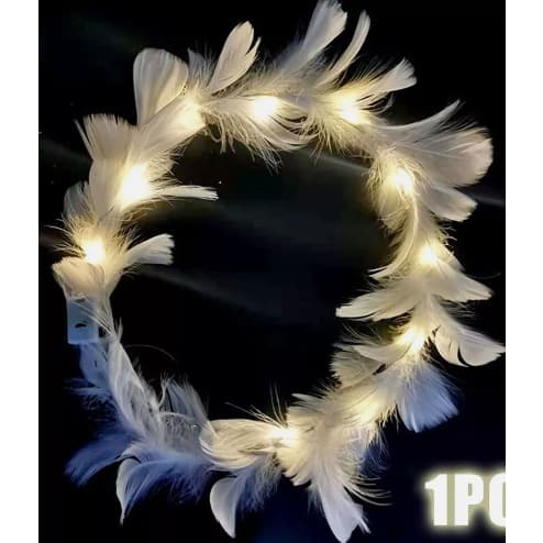 Tiara de anjo auréola com penas e Led