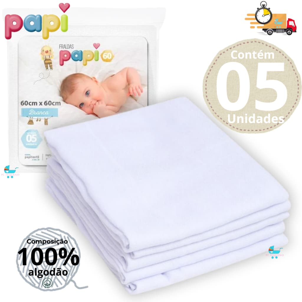 Fralda De Pano Bebê Kit 5,10,15 Branca 60x60cm 100% Algodão Tecido Absorvente Enxoval Infantil Bebê