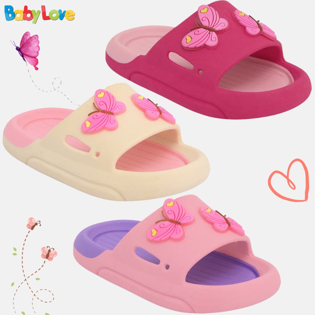 Sandália Chinelo Infantil Menina Slide feminino Borboletas Macio Confortável